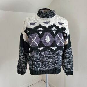 80s 90s Vintage Mockneck Black & White Knit Sweater